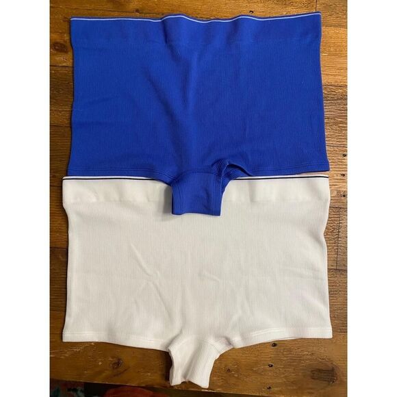 Aerie XXL 2 pairs superchill Boyshort NWT Blue White Seamless Ribbed - Picture 1 of 9